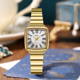Reginald Women WristWatches Square Small Dial Bracelet Watch Casual Quartz Watch Fashion Ladies Watch, Gold