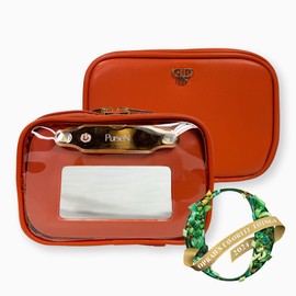 PurseN Litt Makeup Bag LITTMINI with Detachable Mirror + LED Light - Versatile, Compact, Premium Make Up Bag with Removable Pouches for Organization - Ideal for Travel Everyday Essentials (Orange)