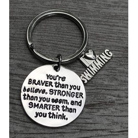 Swim Keychain, Inspirational You’re Braver than you Believe, Stronger than you Seem & Smarter You Think Jewelry, Swimming Gifts For Swimmers, Swim Team