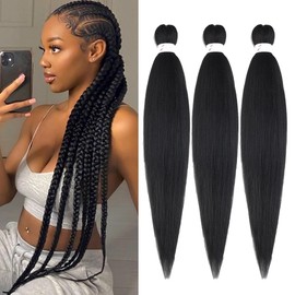 Pre Streched Braiding Hair Extensions 30 Inch 3 Packs ‌Jet Black Synthetic Colored Braiding Hair Crochet Braids Hair Hot Water Setting Soft Yaki Texture (30",1#)