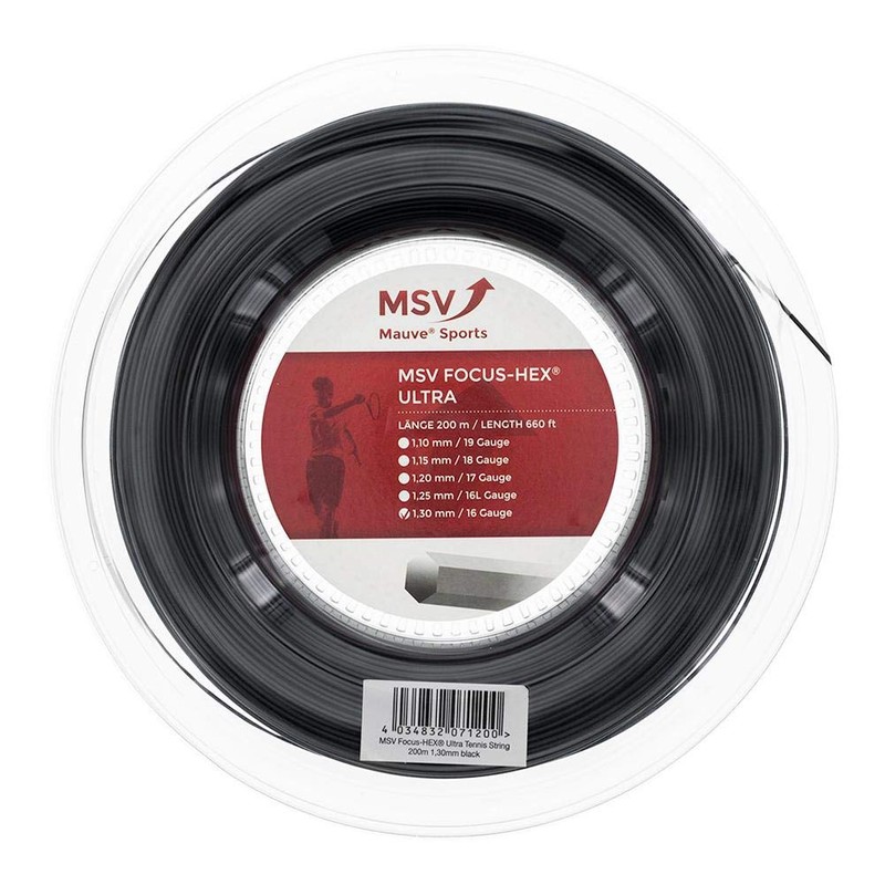 MSV Unisex – Erwachsene Focus-HEX Ultra Saitenrolle 200m-Schwarz Tennis-Saite, schwarz,