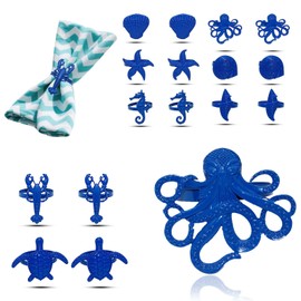 Davifina - Servilleteros náuticos de océano azul, juego de 16 servilleteros con langosta de tortuga, caballito de mar, para playa, boda, fiesta, servilleteros de pulpo para baby shower, día festivo