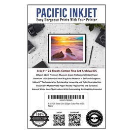 8.5x11 25 Sheets 12mil 205gsm 100% Cotton Fine Art Natural Matte Double Sided Inkjet Paper - Archival Grade Paper for Inkjet Photo Printers - OBA Free Printer Paper