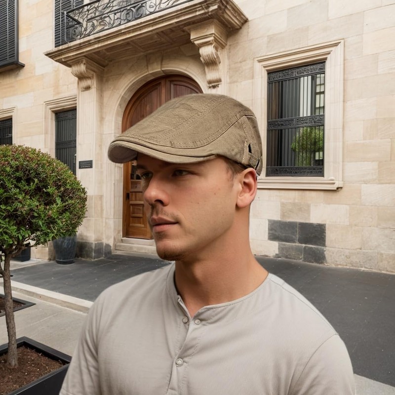 BUDUBIBI Cotton Beret Men's Peaked Cap Summer Newsboy Flat Cap