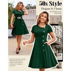 Aupuls 1950s Dresses for Women with Pockets Elegantes Summer Cocktail Dress for Women with Sleeves for Church AUPG022 DarkGreen XL
