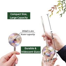 2 Pcs Iridescent Rainbow Glass Plant Watering Globes, Self-Watering System for Indoor & Outdoor Plants, Automatic Plant Waterer Bulbs with Planter Insert, Vacation Plant Care Device
