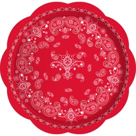 Jajajuegos 24 pcs 7" Red Bandana Dessert Paper Plates Red Bandana Western Party Supplies Red Bandana Floral Paper Plates Set Red Bandana Dessert Paper Plates for Red Bandana Party