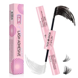 Lash Glue Bond and Seal Long Lasting Strong Hold Waterproof 2 in 1 Cluster Eyelash Glue, Strong Hold&Waterproof Eyelash Clusters 5ml Black-Bond, 5ml Clear-Seal