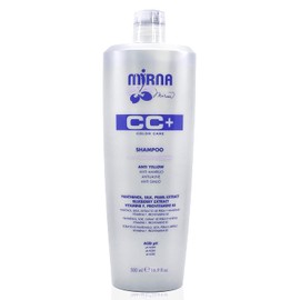 Mirna Professional Color Care NO Yellow Shampoo. Delicate pH acid formula, also contains Vitamin F, Provitamin B5 Panthenol, SIlk and Pearl Extracts. Enriched with Blueberry extract. 500ml / 16.9oz