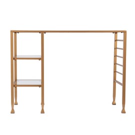 HomeStock Baroque Bliss Gold Metal and Glass Writing Desk with Tempered Glass Shelves, Storage Rails and Soft Gold Powder-Coated Finish - 42.75 W x 20.75 D x 30.25 H