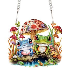 DIY 5D Mushroom Frogs Diamond Painting Kits Hanging Sign Wall Art Sign Diamond Art Window Hanging Ornament Window Pendants Home Garden Wall Door Hanging Diamond Painting Kits