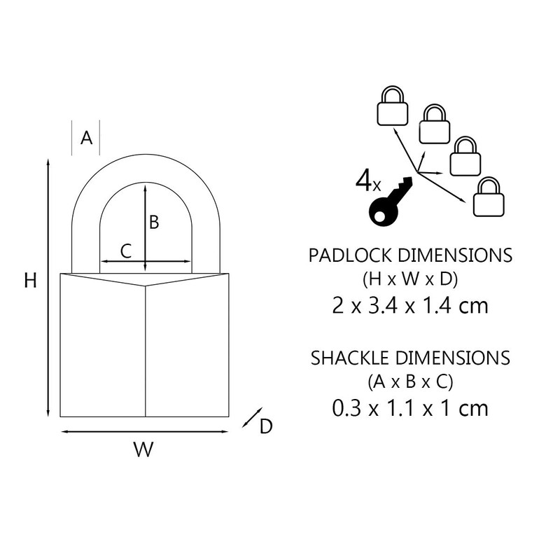 Master Lock 9120EURQNOPBLK 20mm Black Covered Aluminium Padlocks Four Pack