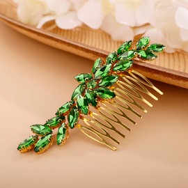 BERYUAN Crystal Hair Comb Slide for Brides Wedding Handmade Hair Accessories for Women Girls Green