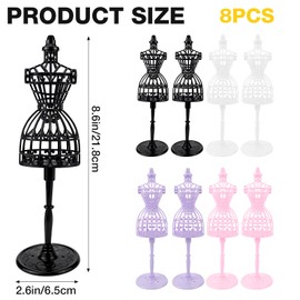 8Pcs Mini Mannequin, Doll Dress Model Stand, Doll Dress Cloth Gown Stand, Clothes Model Rack for Dress Display