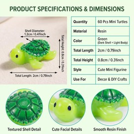 Miniature Green Turtle Figurines 60 Pcs Resin Garden Decor
