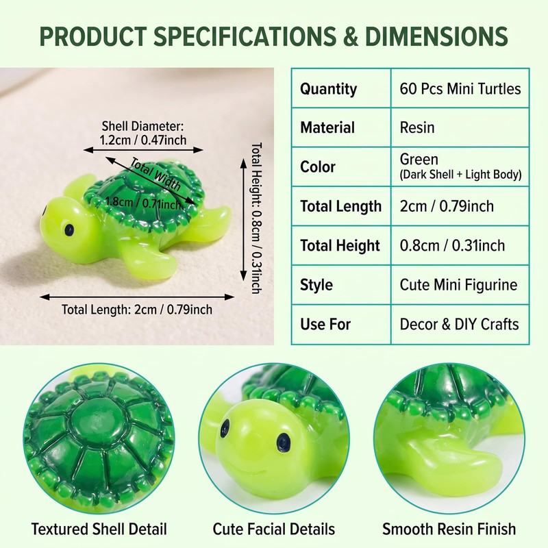 Miniature Green Turtle Figurines 60 Pcs Resin Garden Decor