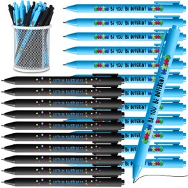 Jetec 500 Pcs Autism Awareness Pens Bulk Inspirational Retractable Ballpoint Pens Mental Health Pens Autism Acceptance Gifts Puzzle Asperger's Awareness Gift for Classroom Office Stationery Supplies