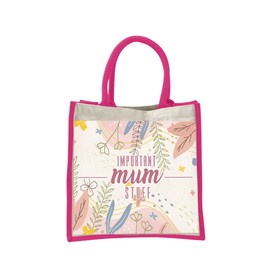 Mothers Day Gifts for Mum - Cotton Jute Shoulder Bag, Reusable Bags for Shopping, Mum Gifts, Book Bag, Travel Bag, Shopper Bags - Floral - Pink - L