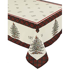 Spode - Fabric Tablecloth, Holiday Home Decor Christmas Tree Tartan Collection, 60" x 84"