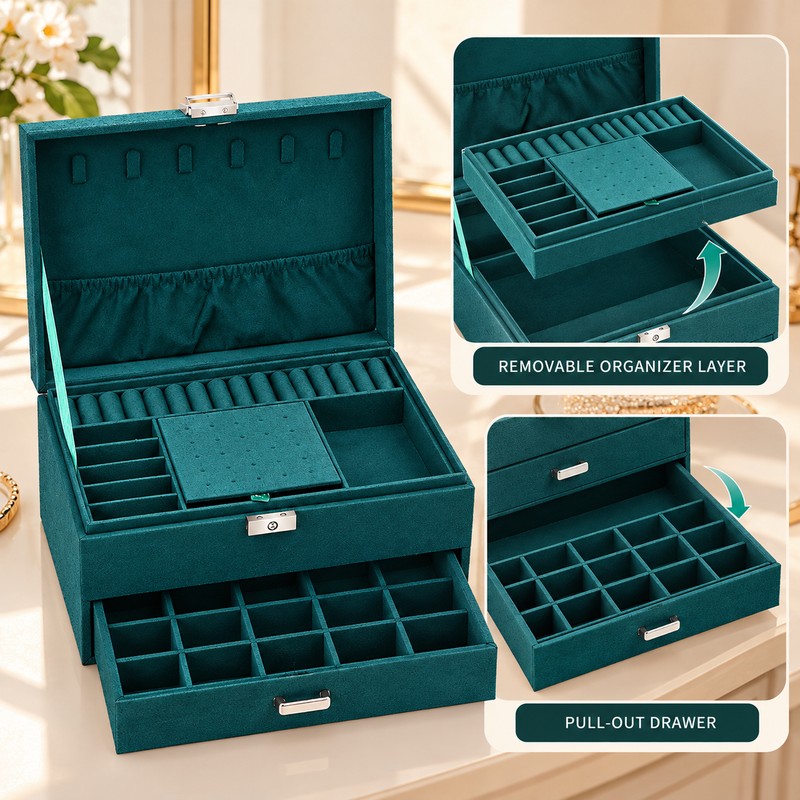 3-Tier Jewelry Organizer Box for Necklaces, Rings & Earrings –
