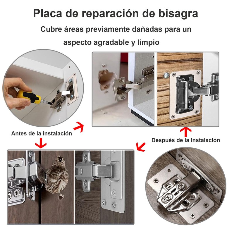 XINYUICEAN 8 Piezas Placa de Reparación de Bisagras de Gabinete,