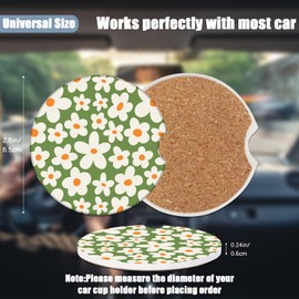 Vintage Groovy Flowers Cup Holders Car Coasters - Retro Absorbent Ceramic Coaster, Drink Cup Holder Coasters, Auto Accessories for Women & Men, Pack of 2