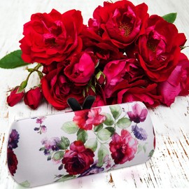 Chic Glasses Case - Hard Eyeglasses Case with Handle - Cute Small Sunglass Case Holder with Pouch & Cloth (AS461 Cranberry Rose 1)