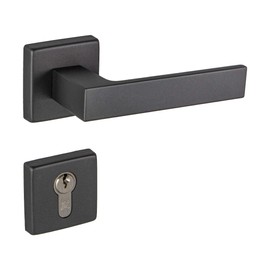 JUVA Handle Set Aluminium Door Fitting Anthracite Door Handle Room Door | PZ - Cylinder | Handle Pair with Door Rosettes | Push 1317 | 1 Set - Design Door Set Square with Mounting Material