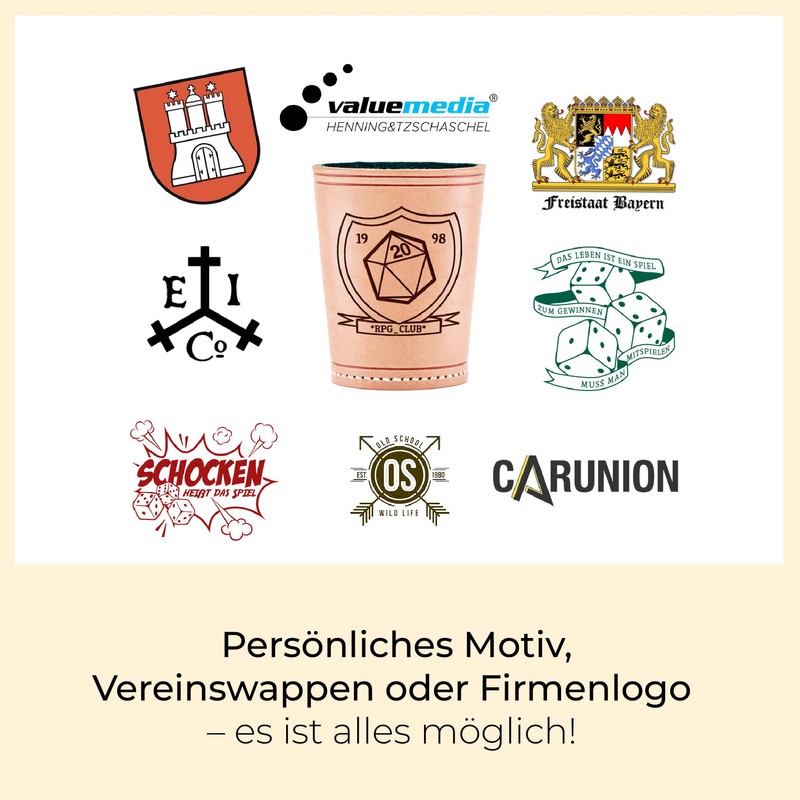 Individual Dice Cup with Own Engraving Motif + 6 Dice