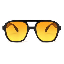 Retro Sunglasses for Women Men Classic 70s Vintage Trendy Aviator Square, black / yellow