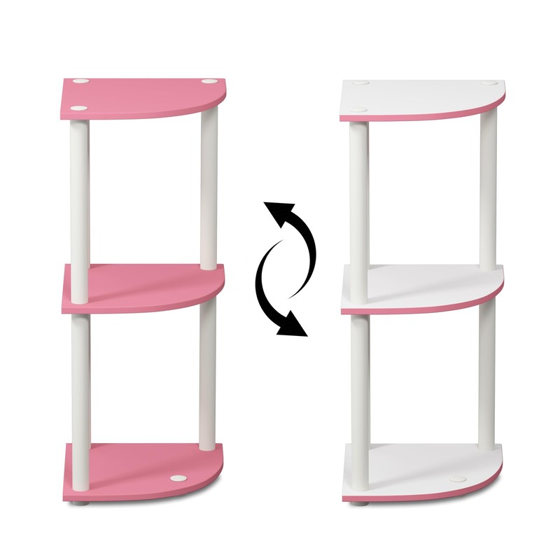 Furinno TURN-N-TUBE Corner Shelf, 3-Tier Corner Bookshelf, Display Storage Shelves
