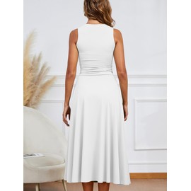 Kaximil Women's Square Neck Corset A Line Maxi Dress Ruffle Ruched Waist Flowy Long Dresses, Large, White