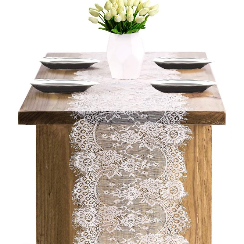 4 Pcs White Lace Table Runners 14 x 120 Inch