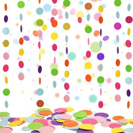 AhfuLife 99 Pcs Colorful Polka Dots for Birthday Party Decorations, 10.8 Meters Rainbow Garland Circle Hanging Paper Bunting, Multicolor Dot Banner for Wedding Home Indoor Outdoor Party Supplies
