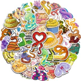 50Pcs Cartoon Snake Stickers, Cute Dazzling Snake Stickers Packs for Friends Boys Teens, Vinyl Waterproof Vsco Kawaii Colorful Decals for Water Bottles, Laptops, Trucks, Skateboards, Guitars