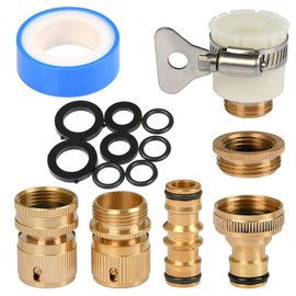 TIMESETL Brass Stretch Expandable Garden Hose Fittings Tap Adapter Connectors, 1/2 Inch and 3/4 Inch 2-in-1 Female Thread Tap Adapter and 3/4 Inch Garden Hose Connector