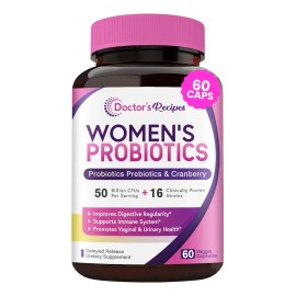 Doctors Recipes Probiticos Prebiticos Mujer 50 mil millones de UFC 16 Cepas Salud Urinaria Intestinal Vaginal 60 Cpsulas Arandano Orgnico             