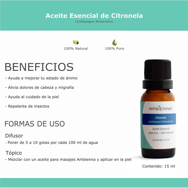 Ambienna Aceite Esencial de Citronela 15 ml - 100% natural