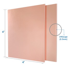 2 Pieces 99.9% Pure Copper Sheet, 4" x 4", 24 Gauge(0.5mm) Thickness, Film Attached Copper Plate, Great for Jewelry, Crafts, modelers