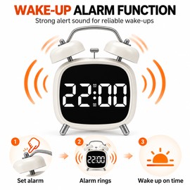 Digital Alarm Clock with Loud Double Bell Alarm for Heavy Sleepers – 12/24 Hour LED Display, Voice Control, Night Mode for Bedroom and Bedside Table