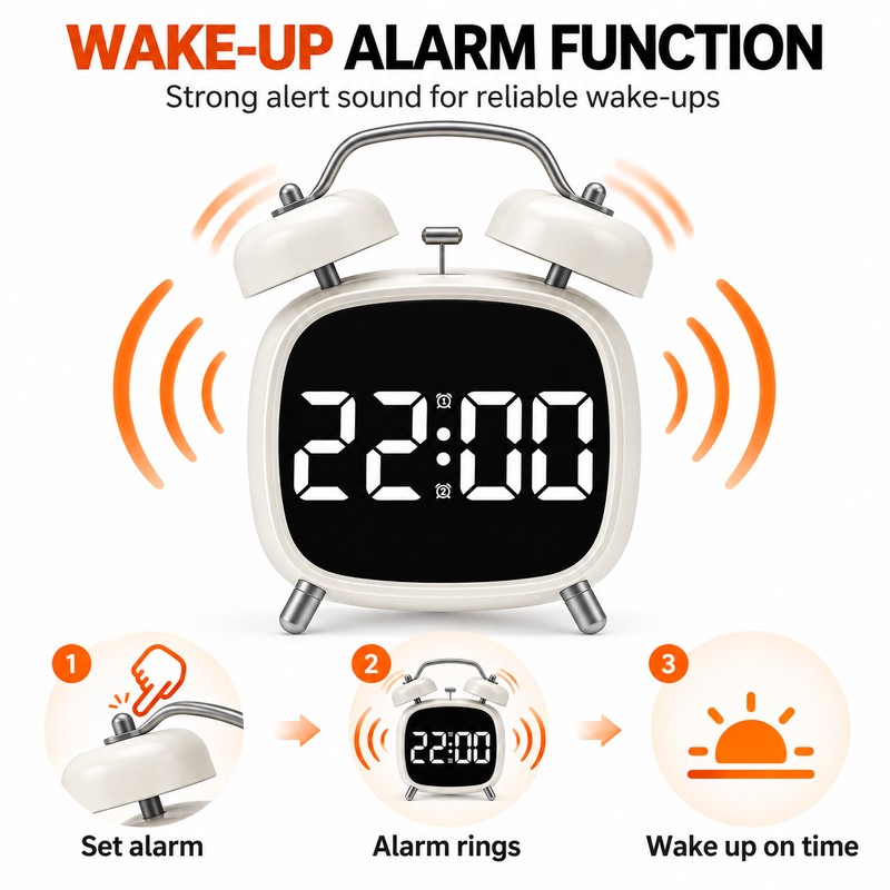 Digital Alarm Clock with Loud Double Bell Alarm for Heavy