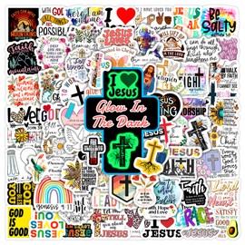 50 Pcs Glow in The Dark Inspirational Jesus Christ Water Bottle Stickers, Religious Bible Verses Faith Laptop Decals, Kids Teens Adults Waterproof Vinyl Phone Cases Diary Scrapbook Skateboard Luggage