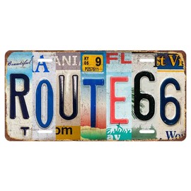 Vintage Route 66 Metal Tin Sign License Plate Wall Décor Rustic Metal Wall Decor for Home Garage Man Cave Road Trip Lover Gift 12x6 Inch
