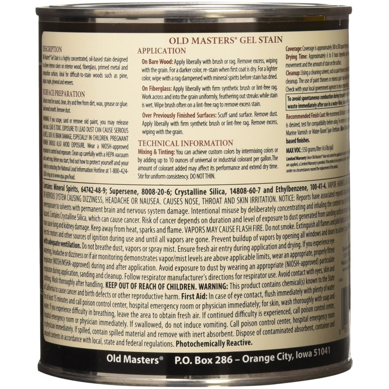 Old Masters 24982 81304 Gel Stain, Cedar, 1 Quart