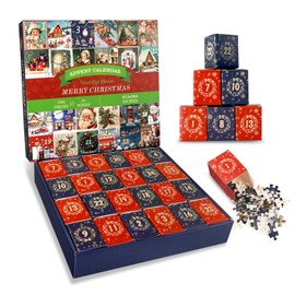 Advent Calendar 2024 Christmas Jigsaw Puzzles 1000 Pieces, 24 Box Christmas Countdown Calendar, Christmas Decor Family Gifts Christmas Puzzles for Kids Adult