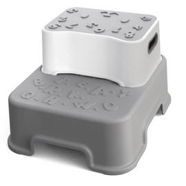 Whalegend Step Stool for Kids, Anti-Slip Sturdy Toddler Two Step Stool for Bathroom, Kitchen and Toilet Potty Training (Grey)