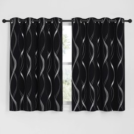 NICETOWN Black Out Window Curtains for Bedroom, Microfiber Noise Reducing Thermal Insulated Wave Line Foil Print Design Blackout Curtains for Office, Classroom (2 Panels, 52 x 54 Inch)