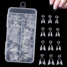 120 PCS Short Almond Nail Tips – Clear Press-On Acrylic Nails, 12 Sizes for DIY Manicure & Nail Art