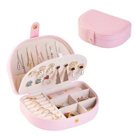 Miretro Travel Jewellery Box, Small Carrying Double Layer Jewelry Case for Earring Necklace Bracelet Ring Organizer Holder for Women Girls -Pink