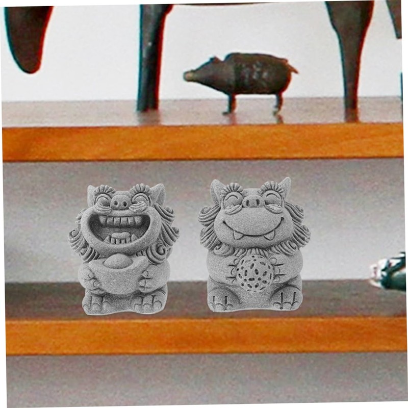 Levemolo 2pcs Mini Lion Statue Sturdy Decorative Lion Figurine Chinese